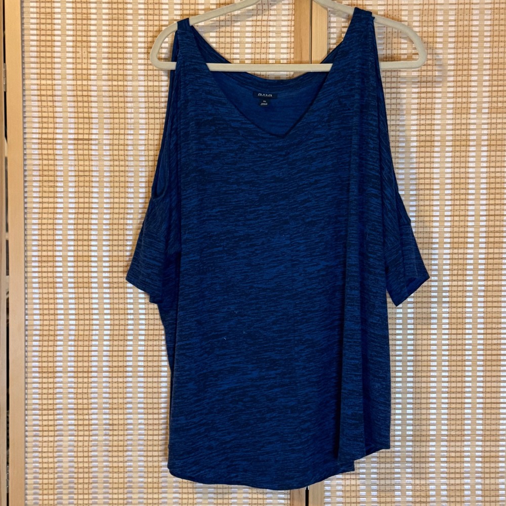 a.n.a A New Approach Womens XL Blue Space Dye Cold Shoulder V-Neck Knit Top